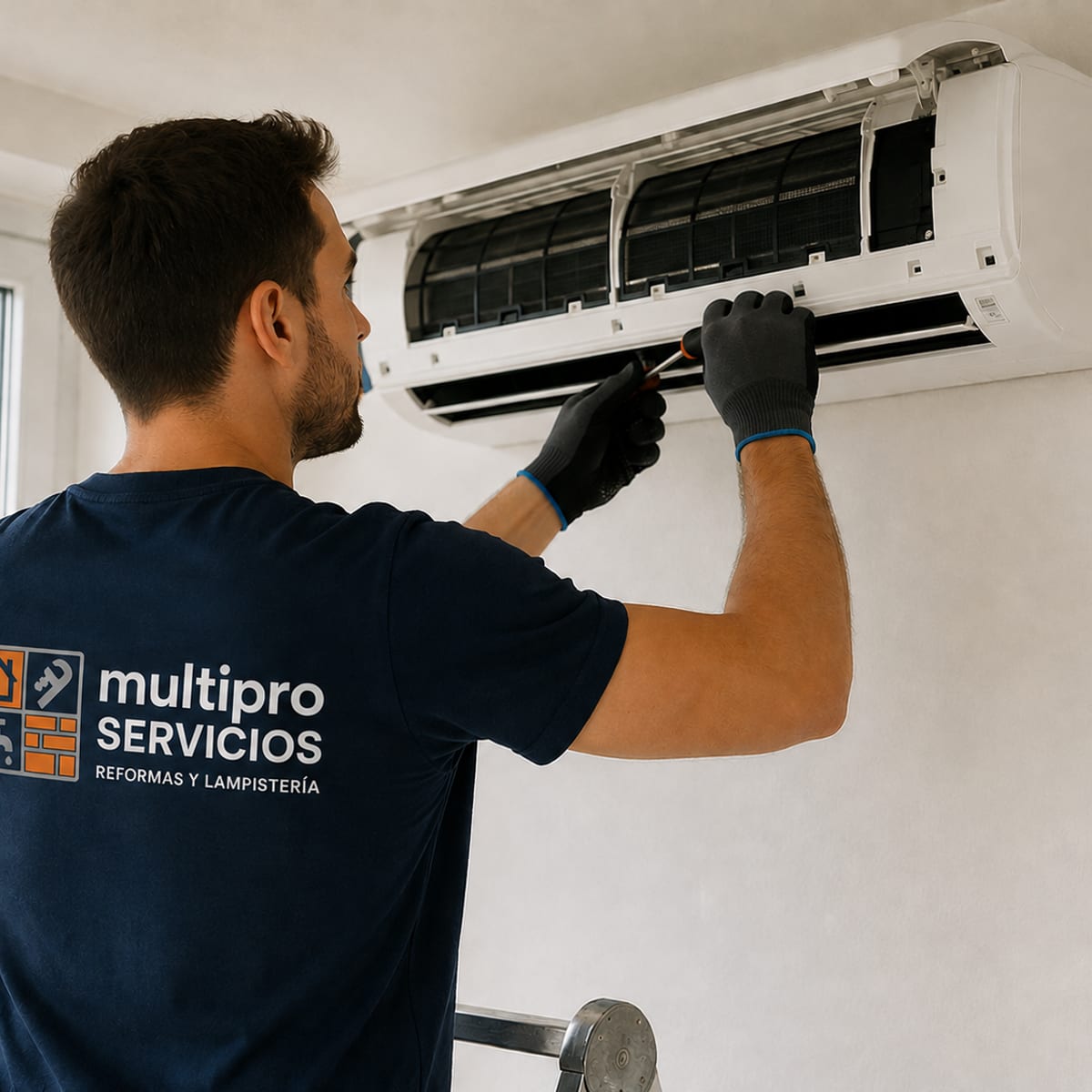Técnico de climatización de MultiProServicios instalando un aire acondicionado